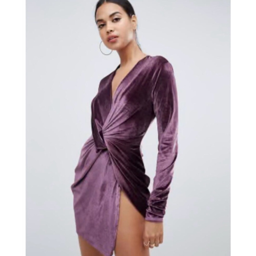 Club L London Asymmetrical Velvet Dress in Purple US 4